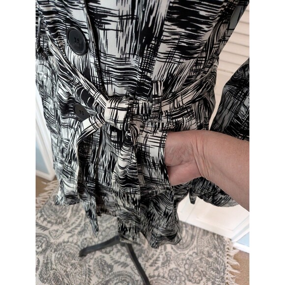 Talie Trench Coat Women's M NEW Tags Black White Geometric Belted Pockets Career - Picture 6 of 12